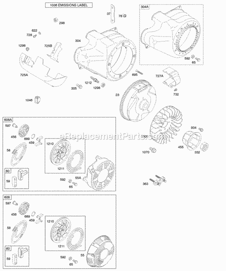Blower HousingShrouds Flywheel Rewind Starter Diagram and Parts List for 205412-0230-B9  Briggs and Stratton Engine